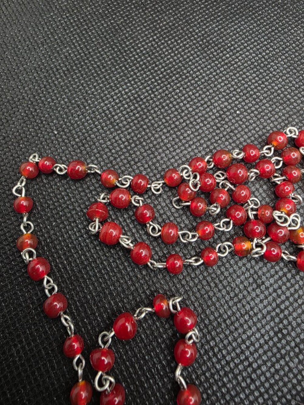 Multi-Functional Red Glass Beaded 3-in-1 Rosary Chain Lanyard & Necklace - Picture 4 of 8